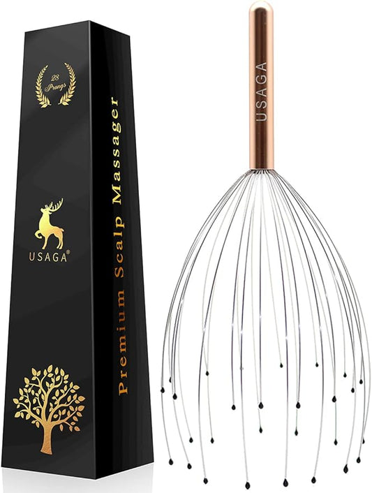 USAGA 28 Fingers Head Scratcher, Head Massager, Scalp Massager for Scalp Body Relaxing (Golden)
