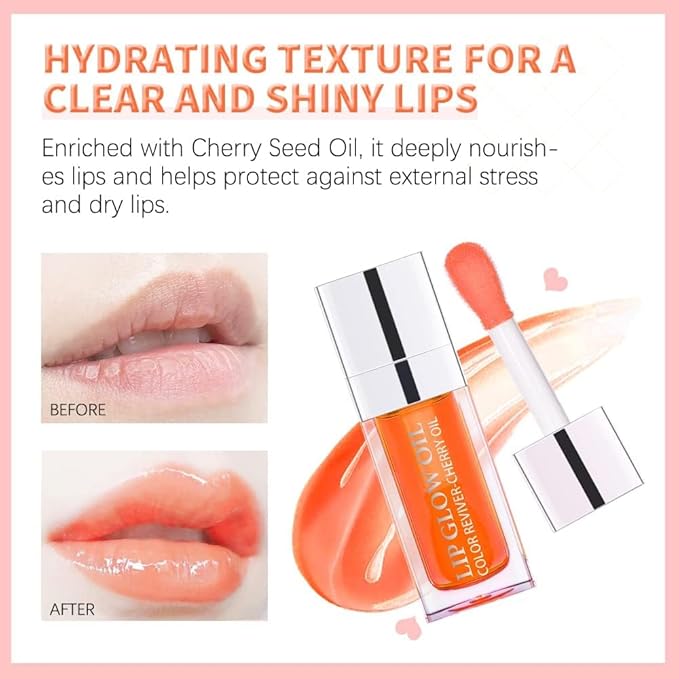 Plumping Lip Oil, Hydrating Gloss Tinted Lip Balm Transparent Lip Care, Big Brush Head Glitter Shine, Long Lasting Nourishing Non-sticky Fresh Texture(2PCS CLEAR)