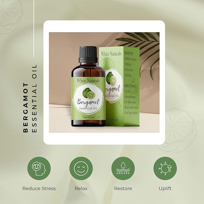 Organic Bergamot Essential Oil - 100% Pure & Natural -Premium Therapeutic Grade with Premium Glass Dropper - Undiluted Natural/Homeopathic Aromatherapy Scented, Great for DIY Soap Making, Massage