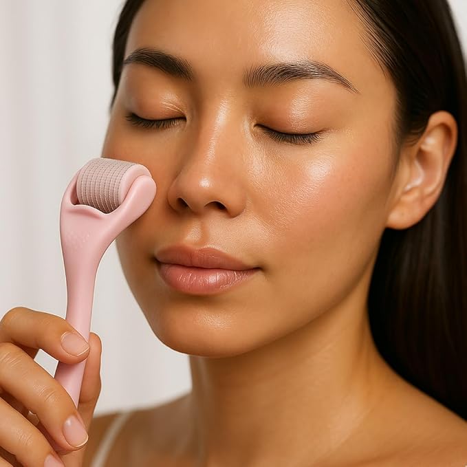 540 Stainless Steel Micropoint Derma Roller – Microneedling Roller for Face, Scalp & Beard – Skin Care Tool for Collagen Boost, Wrinkles & Hair Growth – Storage Case Included (Matte Baby Pink)