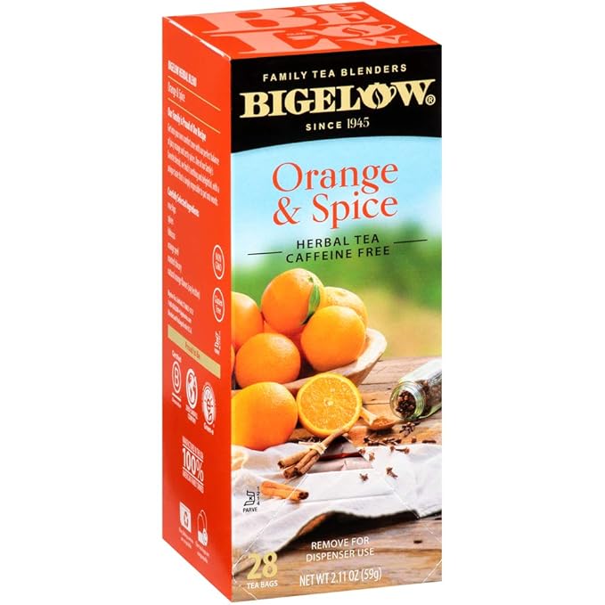 Bigelow Orange & Spice Herbal Tea 28-Count Box (Pack of 1) Caffeine-Free Soothing Herbal Tea Sweetly Citrus-y Tea with an Herbal Twist