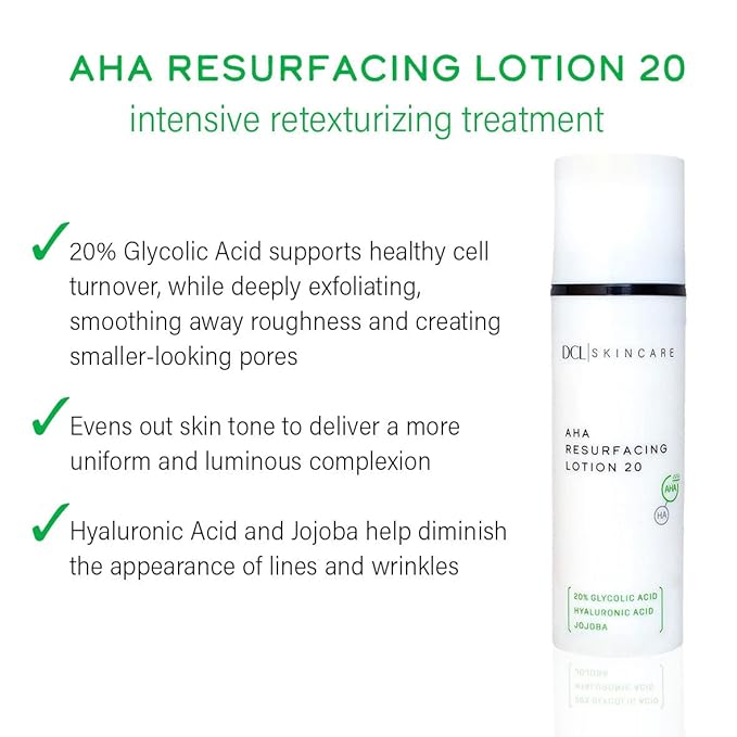 DCL Skincare AHA Resurfacing Lotion 20 with 20% Glycolic Acid, 1.7 Fl oz