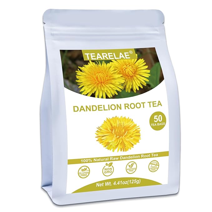 TEARELAE - Dandelion Root Tea - 2.5g x 50 Count Premium Raw Dandelion Root Tea Bags - Caffeine Free - Mellow & Slightly Bitter Flavor - Help Boost Immunity & Cleanse