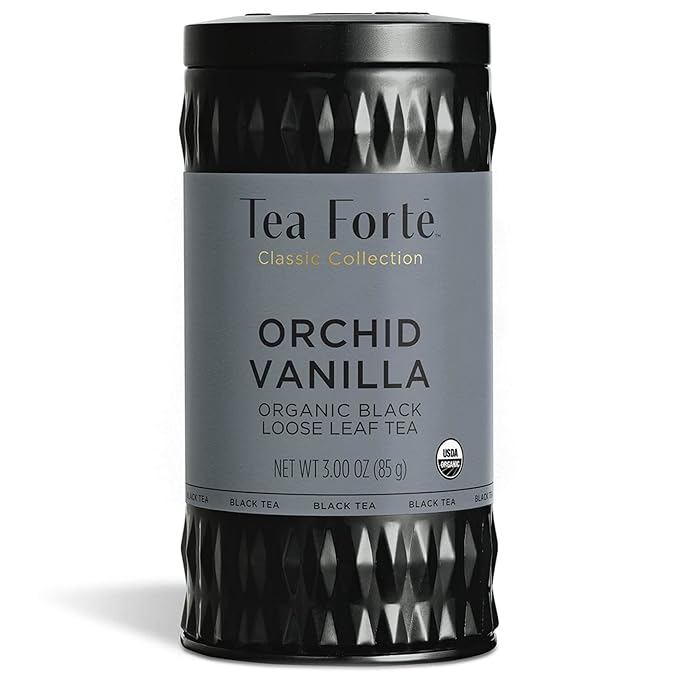 Tea Forte Orchid Vanilla Premium Organic Loose Leaf Caffeinated Black Tea Blend Canister, Makes 35-50 Cups, Tea Gifts for Mother's Day