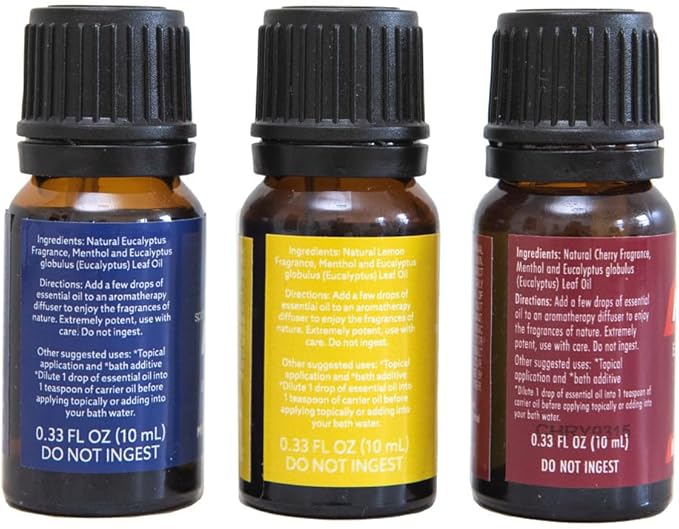 Halls Breathe Menthol with 100% Pure Essential Oils Blend for Diffusers and Aromatherapy, 10 mL, Mentho-Lyptus, Cherry and Lemon, Set of 3