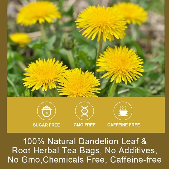 Dried Dandelion Leaf & Root Tea - Natural Dandelion Herbal Tea for Liver Support, Antioxidant, Digestion and Immune Support, Caffeine Free - 40 Tea Bags