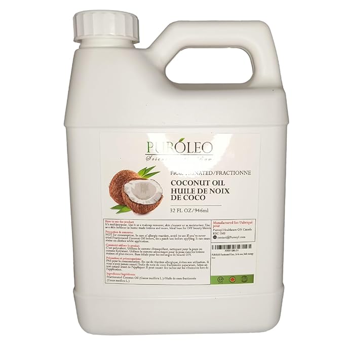 PUROLEO Fractionated Coconut Oil 32 Fl Oz/946 ML (Packed in Canada) 100% Natural and odorless Moisturizer & Carrier Oil l Hair Skin Body, Aromatherapy, Massage, Makeup Remover