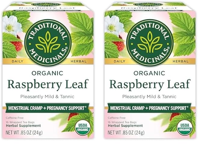 Traditional Medicinals Organic Raspberry Leaf Herbal Tea, Eases Menstrual Cramps & Supports Healthy Pregnancy, (Pack of 2) - 16 Tea Bags