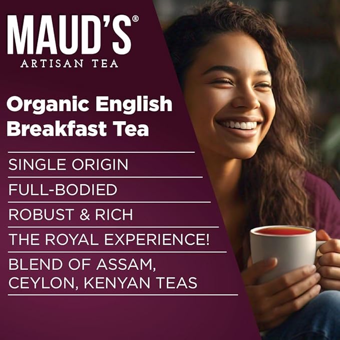 Maud's Organic English Breakfast Tea Pods, 48 ct, Recyclable Single Serve Tea Pods – 100% Gourmet Blended Tea Leaves, Compatible with Keurig K Cups Maker