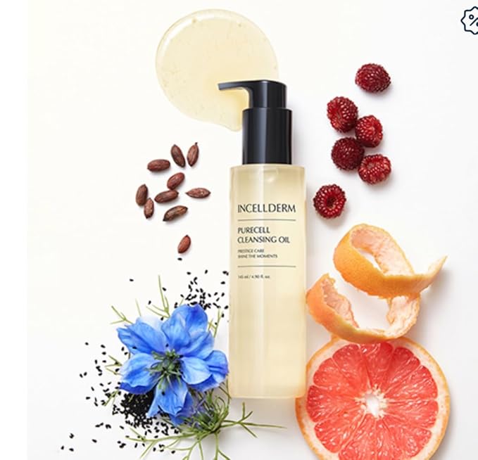 INCELLDERM Riman Purecell Cleansing Oil | 4.9 fl oz | Gentle Makeup Remover and Hydrating Cleanser | Lightweight and Non-Comedogenic | Suitable for Various Skin Types | Plant-Based Formula