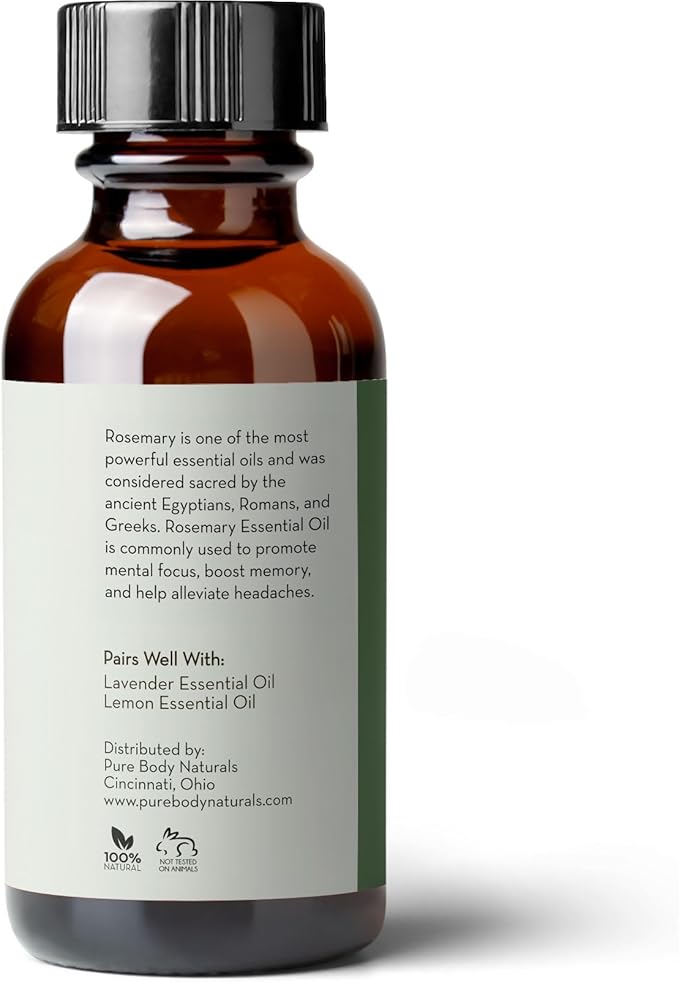 Pure Body Naturals - 100% Pure Rosemary Essential Oil, Steam-Distilled for Aromatherapy, Scalp Massage & DIY Blends, 1 Fl Oz