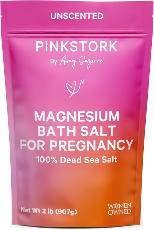Pink Stork Pregnancy Bath Flakes: Magnesium Bath Salts for Pregnant Women, Dead Sea Salts for Soaking in Bath or Foot Soak, Pregnancy Must Haves, Unscented Without Parabens or Fragrance, 2 lbs