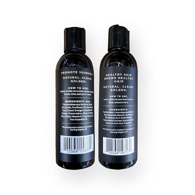 Golden Grooming Co. 3-in-1 Men's Body Wash - Hair & Beard Shampoo - Cleanses, Hydrates, Softens - Body Wash for All Skin Types - Refreshing Scent - Shower Double Pack | Pack of 4