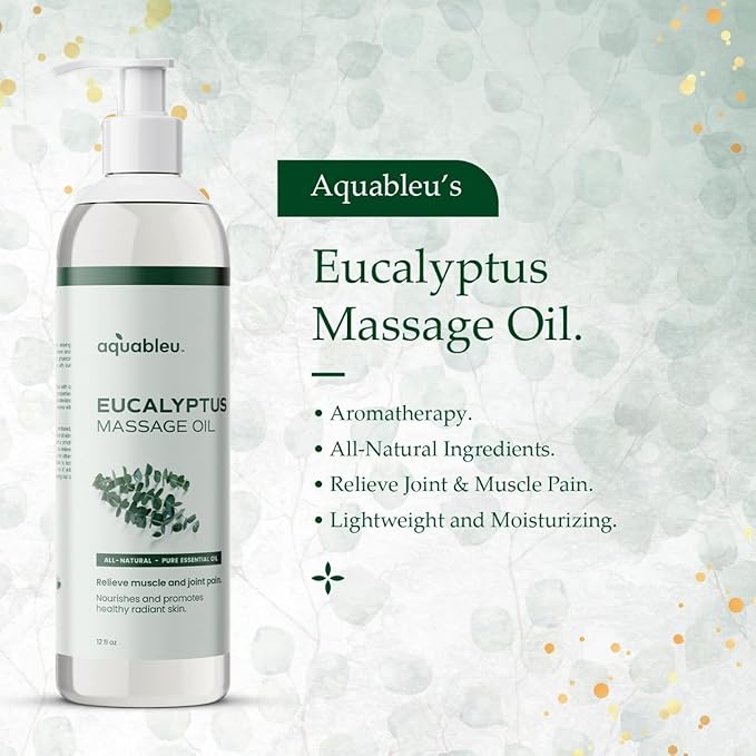 Eucalyptus Massage Oil 100% Pure & All-Natural - Natural at-Home Massage Therapy, Soothes Skin & Muscles - Full Body Relaxing Massage Oil for Men and Women 12 fl oz