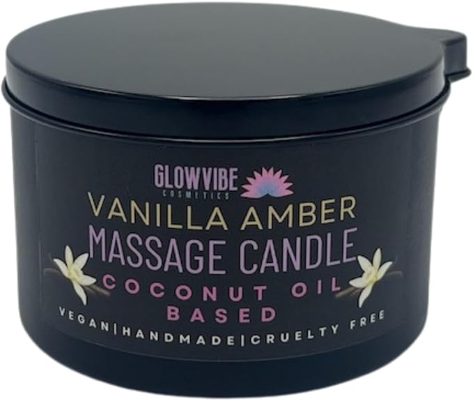 Vanilla Amber Massage Oil Candle with Pour Spout - 6oz - Coconut Oil Based, 72000, Black