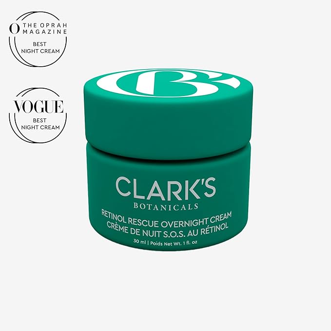 Clark's Botanicals Retinol Rescue Overnight Cream: Hyaluronic Acid & Patented Vitamin C, All Skin Types, Patented Time-Release Retinol, 30ml | 1oz