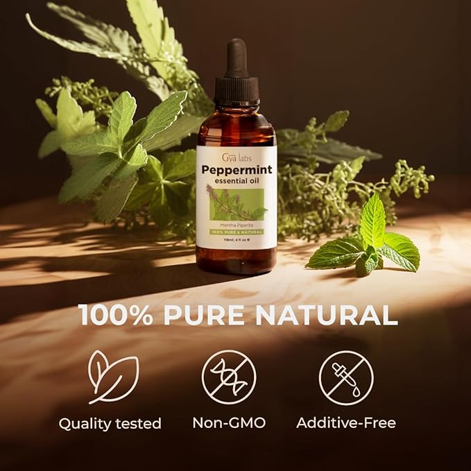 Gya Labs Peppermint Essential Oil for Diffuser & Hair - Huge 4 Fl Oz - 100% Pure Natural Peppermint Mint Oil for Skin, Face, Body, Self-Care - Cooling, Minty Scent for Aromatherapy & Candle Making