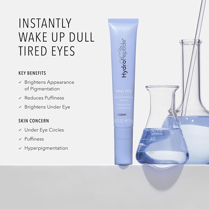 HydroPeptide Vital Eyes, Instant Awakening Serum, Cooling Rollerball Under Eye Moisturizer 0.3 Ounce