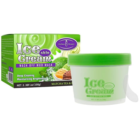 AICHUN BEAUTY Ice Cream Facial Wash Off Mud Mask Oil-Control Deep Cleaning Moisturizing Exfoliation Blackhead Skin Care 100g 3.38FL. OZ (MATCHA TEA & LIME)