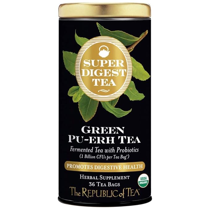 The Republic of Tea Organic Green Pu-erh SuperDigest Tea® | Probiotic Fermented Tea Bags (36 count)