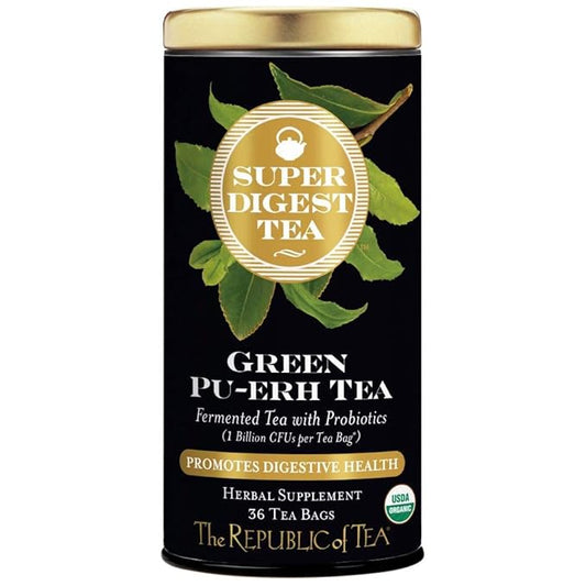 The Republic of Tea Organic Green Pu-erh SuperDigest Tea® | Probiotic Fermented Tea Bags (36 count)