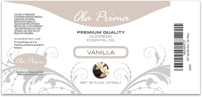 Ola Prima Vanilla Essential Oil 16oz – Therapeutic Grade Big Bottle for Aromatherapy, Diffuser & Candle Making, Vanilla Candle Scent - Essential Oils