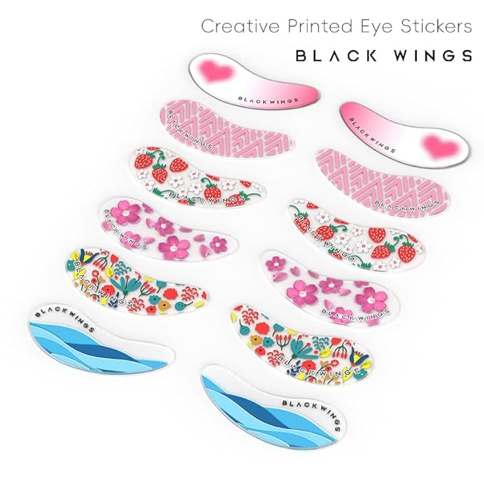 Black Wings 6 Pairs Silicone Eye Patches with Self-Adhesive Design - Cute Bear & Rabbit Inspired Eye Care Patches (cherry blossom 6 pairs)
