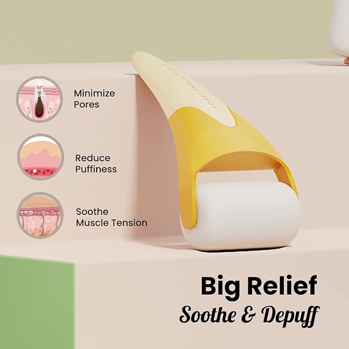 ROSELYNBOUTIQUE Ice Roller for Face Wrinkles Fine Lines Puffiness Stick Massager Facial Skin Care Tools Self Care Gifts for Men Women (Yellow)