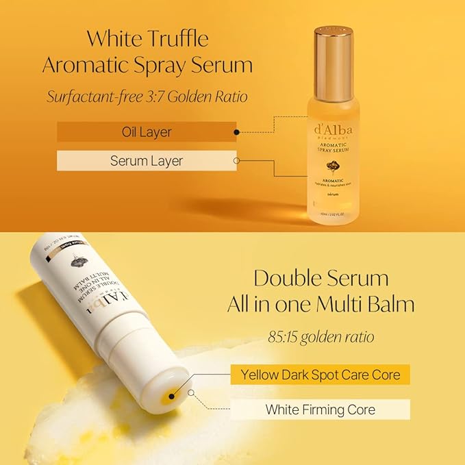 d'alba Piedmont White Truffle Vegan Holiday Gift Set, First Aromatic Spray Serum & All In One Multi Balm, Suitable for All Skin Types, Perfect for Christmas Gift, Stocking Stuffers