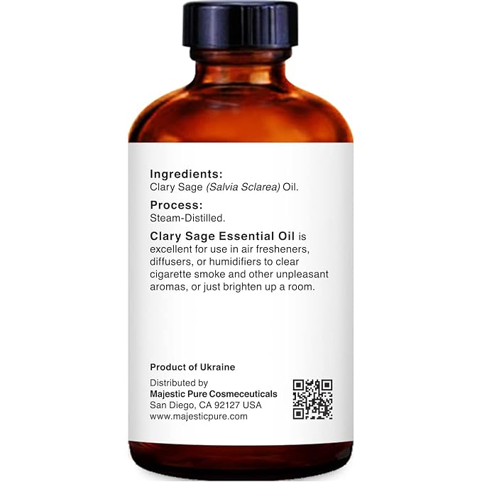 MAJESTIC PURE Clary Sage Essential Oil, Premium Grade, Pure and Natural, for Aromatherapy, Massage, Topical & Household Uses, 1 fl oz