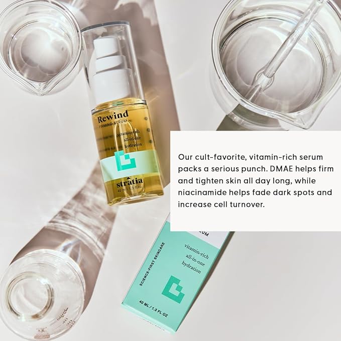 Stratia Rewind Firming & Hydrating Serum with Hyaluronic Acid & Niacinamide - Moisturizes & Evens Skin Tone with DMAE for Smooth, Plump Skin, 1.3 Fl Oz