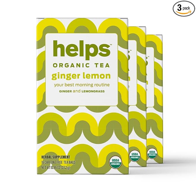 HELPS TEAS | Helps Ginger Lemon Tea | Organic herbal blend of Ginger and Lemongrass that promote a healthy digestion Naturally Caffeine-free| 16 Tea Bags - Pack of 3 |