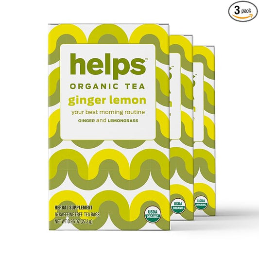 HELPS TEAS | Helps Ginger Lemon Tea | Organic herbal blend of Ginger and Lemongrass that promote a healthy digestion Naturally Caffeine-free| 16 Tea Bags - Pack of 3 |