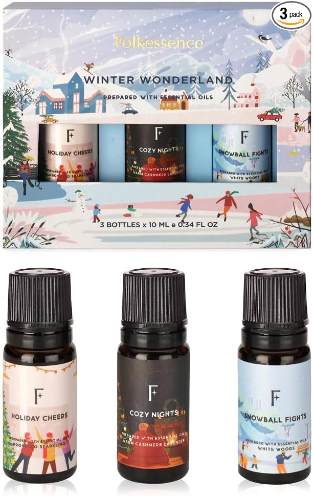 Folkulture Christmas Fragrance Oil, Pack of 3 Christmas Essential Oils Set Scented for Diffusers for Home, Christmas Gifts or Mom's Gift - White Woods Cashmere Lavender - (Winter Wonderland)