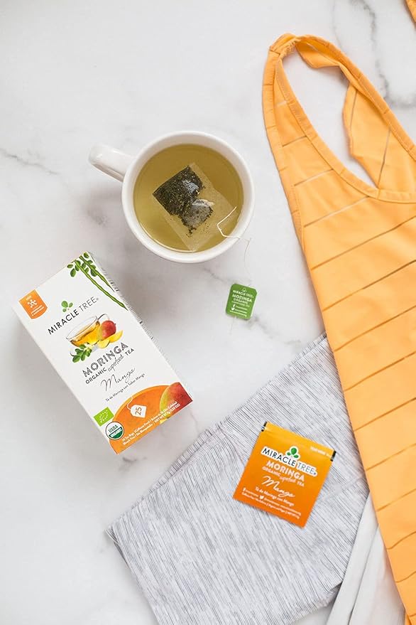 Miracle Tree - 6 Count of Organic Moringa Superfood Tea, 25 Individually Sealed Tea Bags, Mango (Keto, Detox, Energy/Immunity Booster, Vegan, Gluten-Free, Organic, Non-GMO, Caffeine-Free)