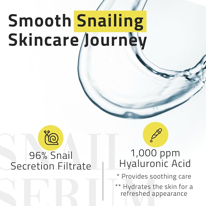 YEOUTH Snail Mucin Serum for Face, Hydrating Advanced Snail 96 Mucin Power Essence, Face Serum with Hyaluronic Acid, Lightweight, Fast-Absorbing & Non-Sticky 3.4 oz