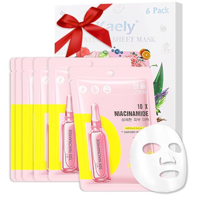 Niacinamide Face Masks Skincare,Nourish,Deep Moisturizing,Atural Skin Care Spa Face Mask,Hydrating Smoothing Face Masks for Women Men,for All Skin Types 6 Pack
