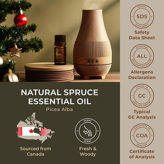 Gya Labs Spruce Essential Oil for Diffuser - 0.34 Fl Oz - 100% Pure Natural Spruce Oil for Skin, Massage, DIY & Candle Making - Woody Balsamic & Refreshing Scent