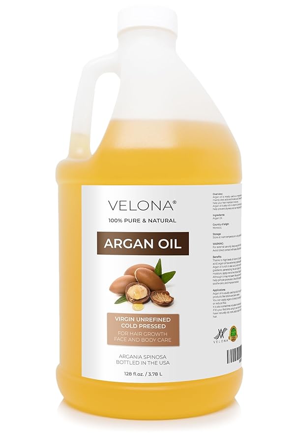 velona Argan Oil - 1 Gallon / 128 Fl Oz | 100% Pure and Natural | Morocco Oil | Stimulate Hair Growth, Skin, Body and Face Care | Nails Protector | Unrefined, Cold Pressed