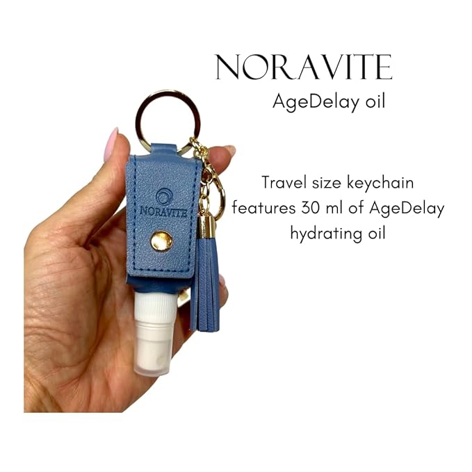 NORAVITE AgeDelay Multi-Vitamin Oil Keychain - Intensive Skin Tightening Oil & Moisturizer - Nourishes Protects & Rejuvenates - Antioxidant Serum w/Vitamin E, Omega 3,6,9 & Seaweed - 30ml