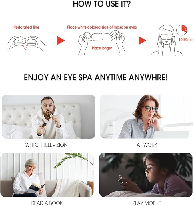 Epielle Steam Eye Mask Pack of 6 for Dry Eyes and Puffiness Helping Sleep with Melatonin Steam Moisture Self Inflate Heated from Korea