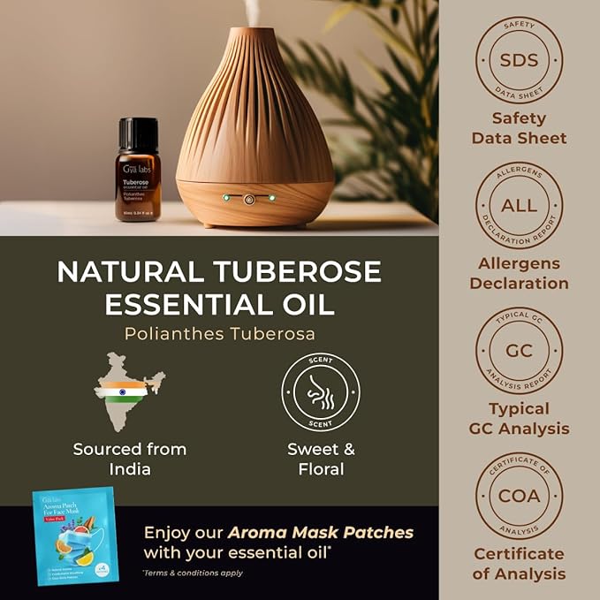Gya Labs Tuberose Essential Oil for Diffuser - 0.34 Fl Oz - 100% Pure Natural Tuberose Oil for Massage, Skin & DIY Perfumes Fragrance Candle Making Scents