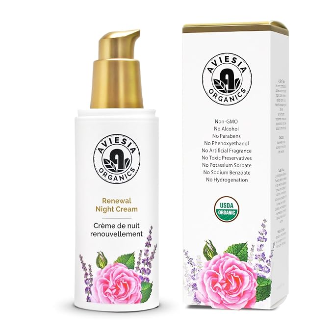 Renewal Night Cream - USDA Certified- NO Alcohol. NO Parabens. NO Artificial Fragrance. Deep Moisturizer for Hydrating.Repairing.Replumping .Perfect for dry skin (60ML)