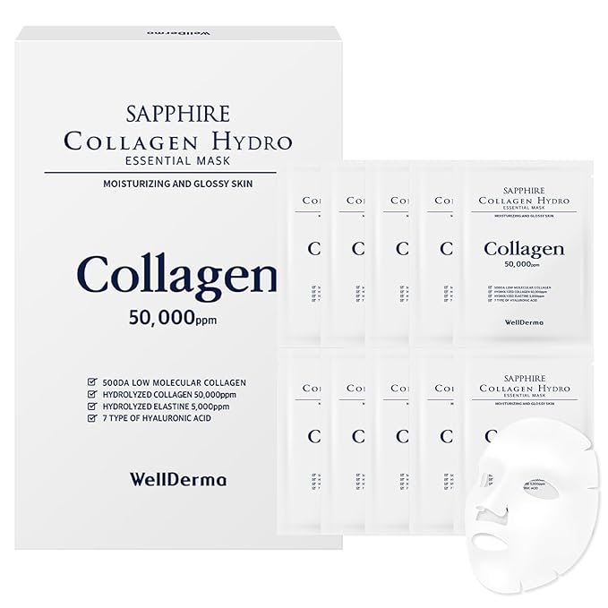 WELLDERMA 2 in 1 Gua Sha & face Roller Metal Tool & Collagen mask Set