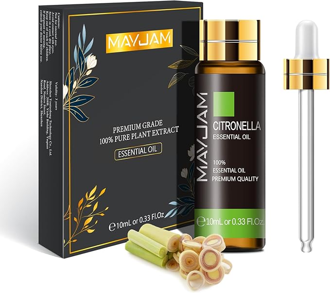 Citronella Essential Oil, MAYJAM 10ML/0.33FL.OZ Premium Citronella Oils for Soap Candle Making, Diffuser, Bedroom, Living Room, Office