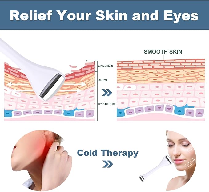 Mini Eye Ice Roller for Eye Puffiness - Facial Ice Roller and Mini Eye Roller 2 in 1 - Eye Massager for Migraine Relief Tighten Pores Under-Eye Pain Relief - Reduce Wrinkle Puffy for Face Arms (White)