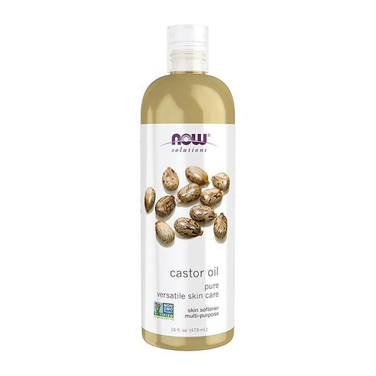 NOW Foods Solutions, Castor Oil, 100% Pure Versatile Skin Care, Multi-Purpose Skin Softener, 16-Ounce