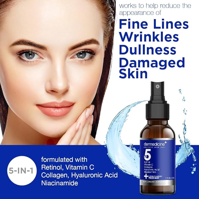 5 in 1 Super Charged Anti-Aging Face Mist w/Retinol, Vitamin C, Collagen, Hyaluronic Acid & Niacinamide | Hydrates, Refreshes & Brightens for a More Glowing Complexion | 2 fl oz, 60 ml