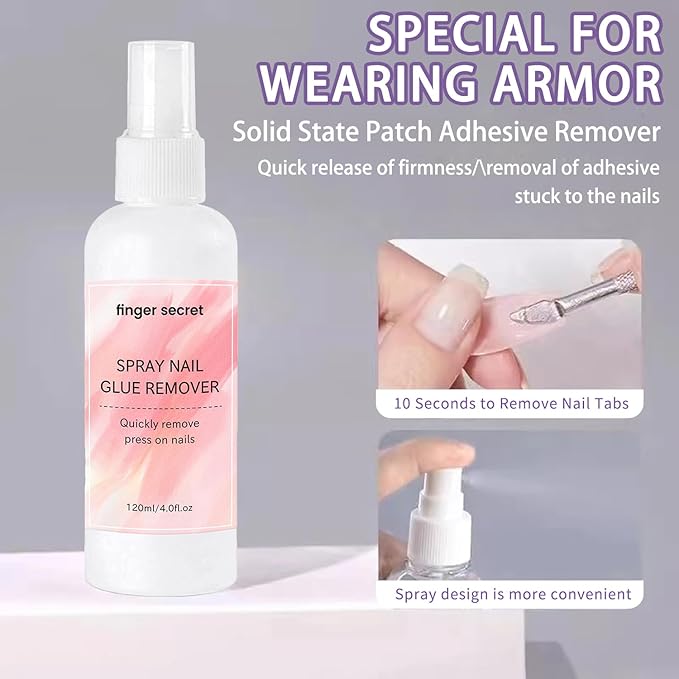 Gel Nail Glue for Press Ons 2 FL.OZ Spray Nail Glue Remover for Glue on Nails Solid Gel Glue Nail,with Cuticle Pusher and UV Mini Nail Lamp for Flase Nail Tips Press on Nail