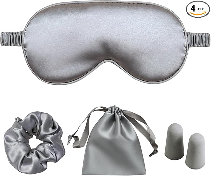 Silk Satin Sleeping Eye Mask, Silvergrey Sleep Eye Mask Night Blindfold for Women and Men, Soft Breathable Blackout Eyeshade Eye Cover for Travel, Wedding Bridesmaid Gift